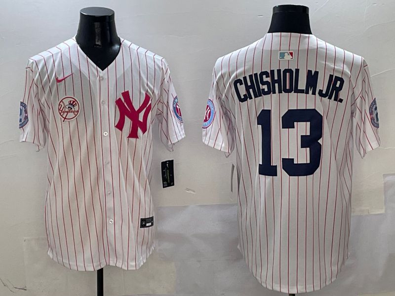 Men New York Yankees 13 Chisholm jr White Stripe Jointly Name Nike 2025 MLB Jersey style 7